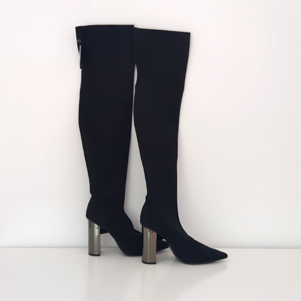 Zara Over-the-knee, tall, elastic high heel boots US 7.5 / EU 38
